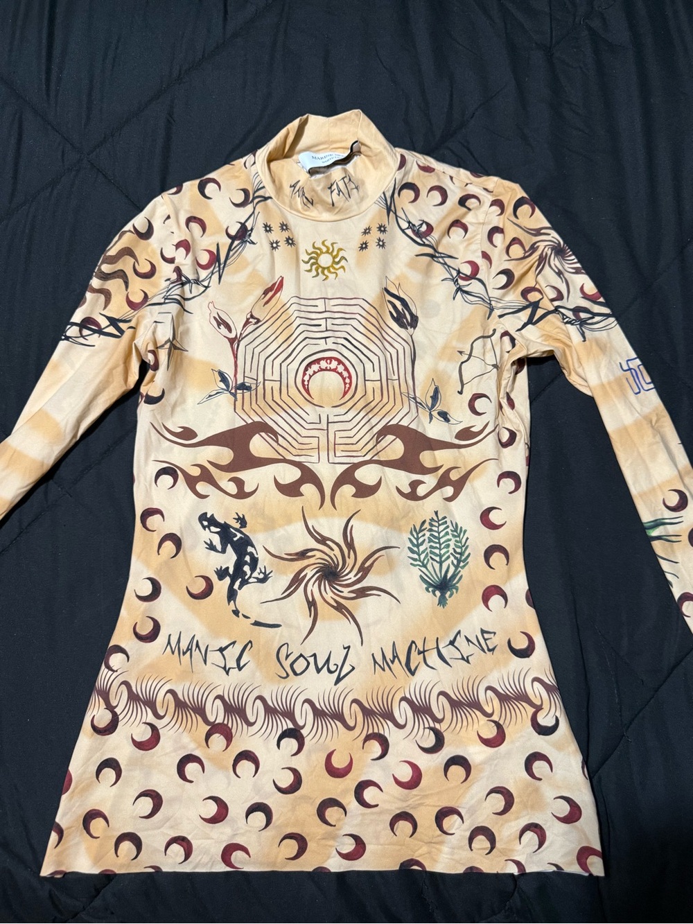 Marine Serre Beige Mesh Top with Celestial and Tribal Prints